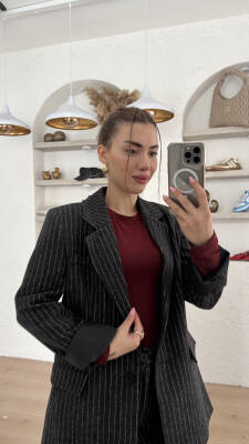 Çizgili Blazer Ceket - 2
