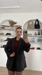 Çizgili Blazer Ceket - 3