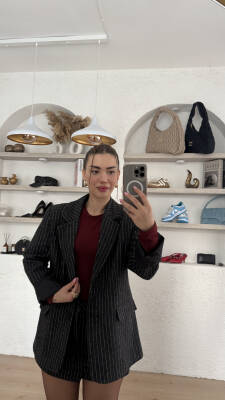 Çizgili Blazer Ceket - 3