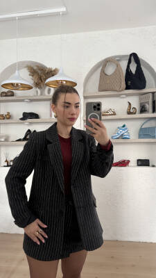 Çizgili Blazer Ceket - 4
