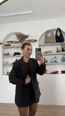 Çizgili Blazer Ceket - 5