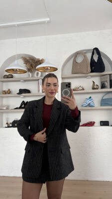 Çizgili Blazer Ceket - 6