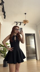 Fiyonk detay mini elbise - 4