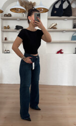 Taşlama Detaylı Wide Leg Jean - 5