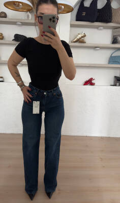 Taşlama Detaylı Wide Leg Jean - 2