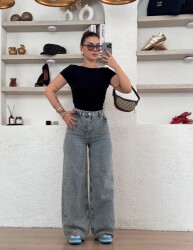 Baggy Nakışlı Jean Buz Mavisi - Een Moda