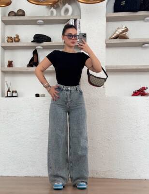 Baggy Nakışlı Jean Buz Mavisi - 1